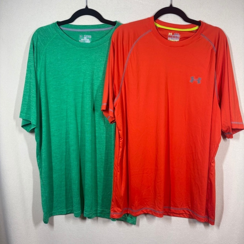 Under Armour Mens HeatGear Catalyst Shirt Bundle 2XL Green Orange Loose Fit